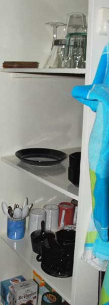 Kitchen cupboard at B&B Paula, Haarlem, Holland.