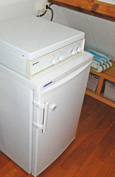 Cook top and refrigerator at B&B Paula, Haarlem, Holland.