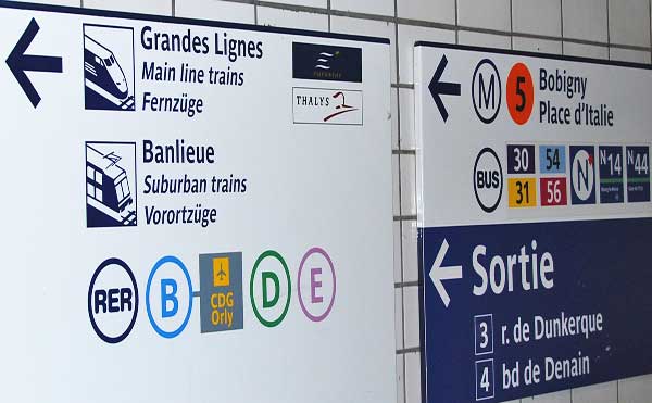 Direction signs in the tunnels of the Paris Metro guide you to your connection and the exits.