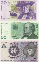 Swedish kronor, Norwegian kroner, Danish kronor