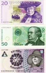 Swedish kronor, Norwegian kroner, Danish kronor.