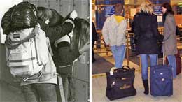 Old school backpackers and modern time travelers with a roller bag.