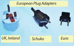 Various outlet designs in Europe require different plug adapters.