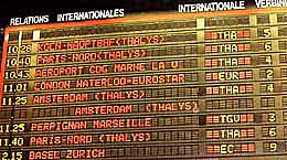 The train departure board at Brussels' Zuid/Midi train station.