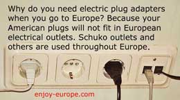 Various outlet designs in Europe require different plug adapters.