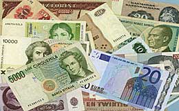 Bank notes used in many European countries.