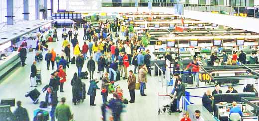 Here is the check-in area at Terminal 2, Schiphol Airport, Amsterdam, The Netherlands.