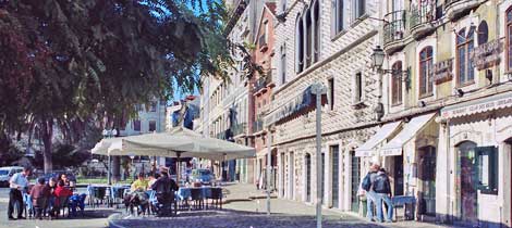 An outdoor restaurant in Lisbon, Portugal.