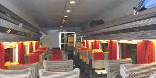Interior of a first class TGV train car in France running from Marseilles to Lyon.
