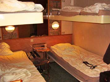 Four person bunk room on the Silja Symphony sailing from Stockholm, Sweden to Helsinki, Finland.