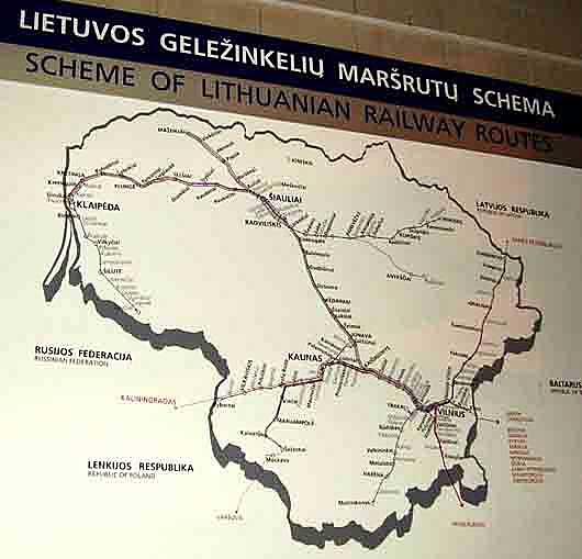 Rail map of trains in Lithuania.