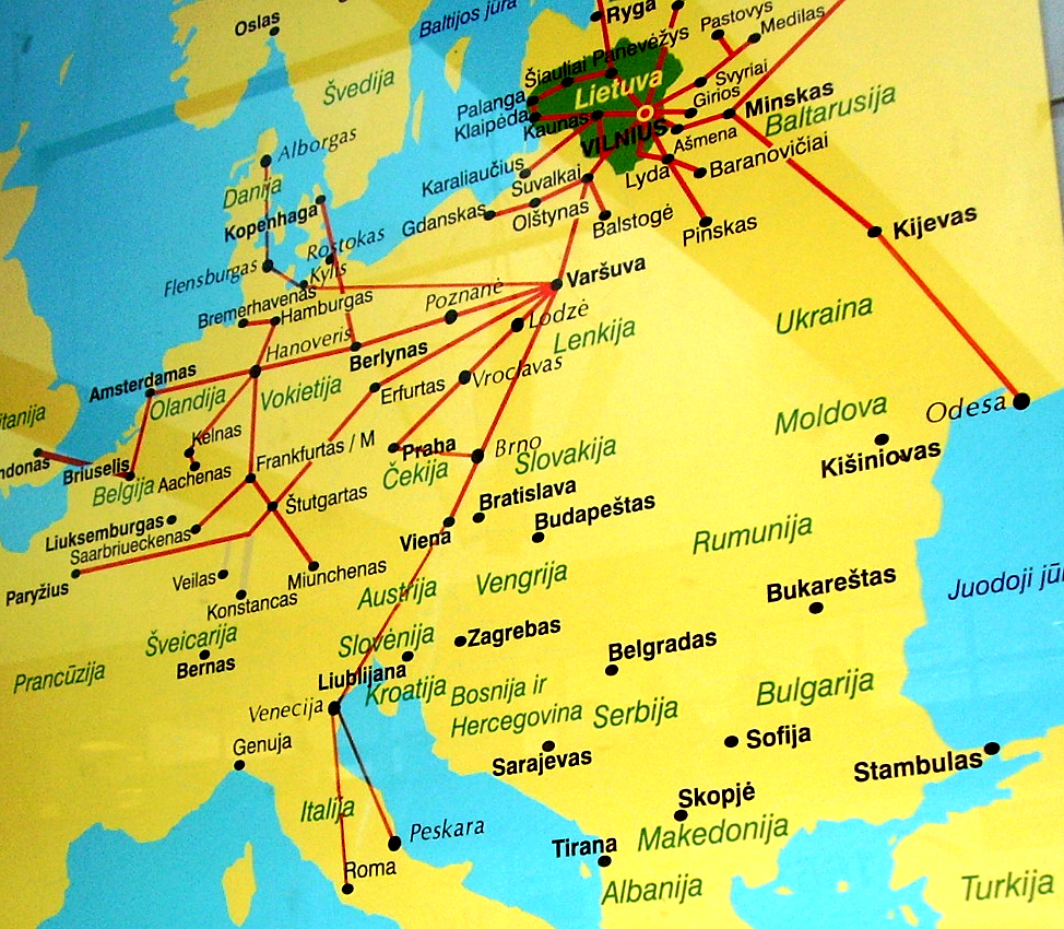 Route map for the Ecolines bus company as posted in the Vilnius, Lithunia station. http://www.enjoy-europe.com/hte/chap17/p1190154full.jpg