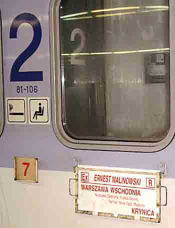 An express train in Poland from Warsaw to Krynica.