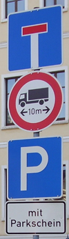 A no entry to big trucks and a parking sign in Dresden Germany. http://www.enjoy-europe.com/hte/chap18/Chap18images/P1220370MitParkschein.jpg