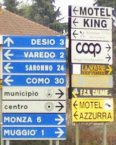Direction signs in Nova Milanese, Italy.