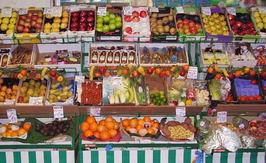Small market fruit display in Paris, France.