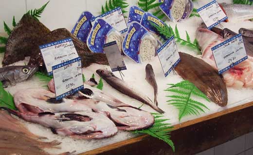Fresh fish in a San Sebastian, Spain market.