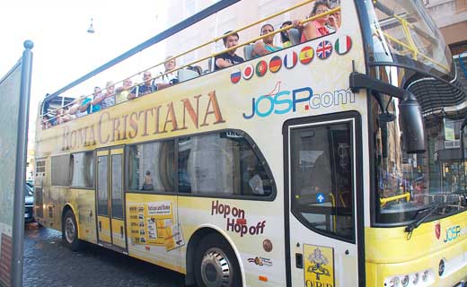 The Hop On Hop Off tourist sight seeing bus in Rome, Italy.