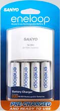 Sanyo Eneloop 4 Pack AA NiMH Pre-Charged Rechargable Batteries w/ Charger