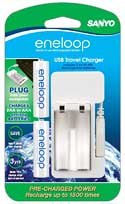 SANYO NEW 1500 eneloop 2-AA Ni-MH Pre-Charged Rechargeable Batteries w/ USB Charger