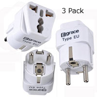 Grounded Universal 2 in 1 Schuko Plug Adapter Type E/F for Germany, France, Europe