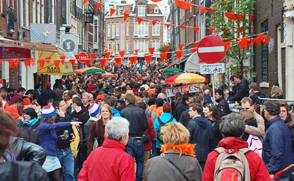Crowded Street In Amsterdam