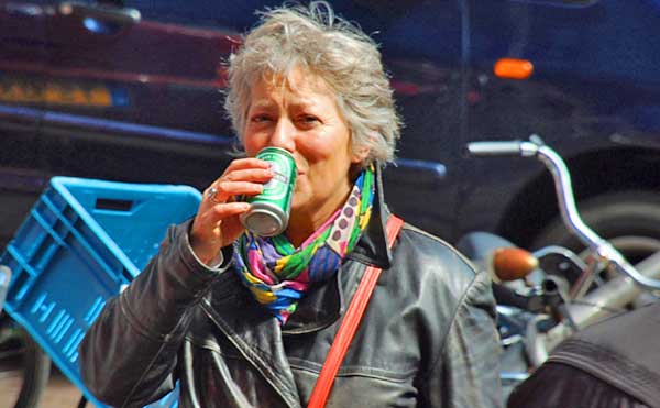 Paula Having Beer In Front Of Albert Heijn
